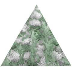 Green And White Textured Botanical Motif Manipulated Photo Wooden Puzzle Triangle