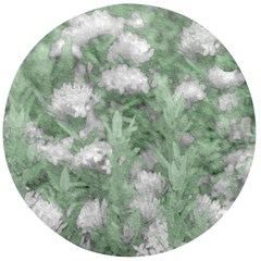 Green And White Textured Botanical Motif Manipulated Photo Wooden Bottle Opener (round)