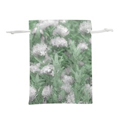 Green And White Textured Botanical Motif Manipulated Photo Lightweight Drawstring Pouch (l)