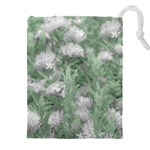 Green And White Textured Botanical Motif Manipulated Photo Drawstring Pouch (4XL) Front