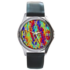 Multicolored Vibran Abstract Textre Print Round Metal Watch