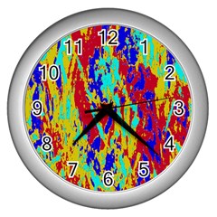 Multicolored Vibran Abstract Textre Print Wall Clock (Silver)