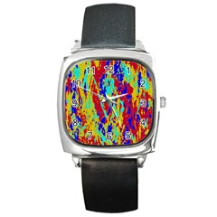 Multicolored Vibran Abstract Textre Print Square Metal Watch