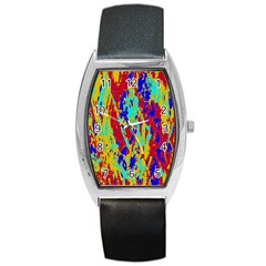 Multicolored Vibran Abstract Textre Print Barrel Style Metal Watch