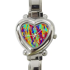 Multicolored Vibran Abstract Textre Print Heart Italian Charm Watch