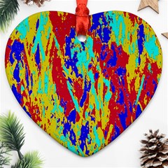 Multicolored Vibran Abstract Textre Print Heart Ornament (two Sides)