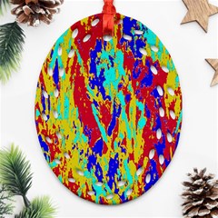 Multicolored Vibran Abstract Textre Print Oval Filigree Ornament (Two Sides)