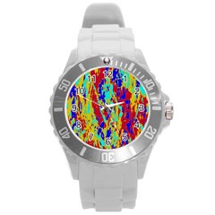 Multicolored Vibran Abstract Textre Print Round Plastic Sport Watch (L)