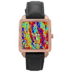 Multicolored Vibran Abstract Textre Print Rose Gold Leather Watch 