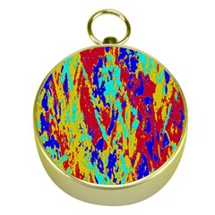 Multicolored Vibran Abstract Textre Print Gold Compasses