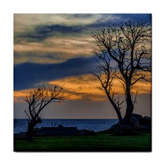 Sunset Scene At Waterfront Boardwalk, Montevideo Uruguay Tile Coaster by dflcprints