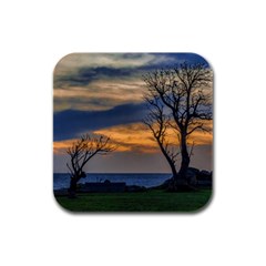 Sunset Scene At Waterfront Boardwalk, Montevideo Uruguay Rubber Square Coaster (4 Pack)  by dflcprints