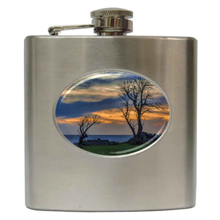 Sunset Scene At Waterfront Boardwalk, Montevideo Uruguay Hip Flask (6 oz)