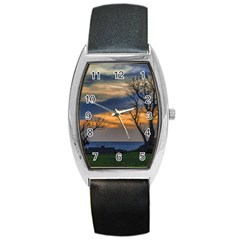 Sunset Scene At Waterfront Boardwalk, Montevideo Uruguay Barrel Style Metal Watch by dflcprints