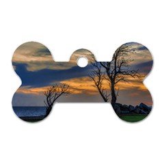 Sunset Scene At Waterfront Boardwalk, Montevideo Uruguay Dog Tag Bone (one Side) by dflcprints