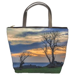 Sunset Scene At Waterfront Boardwalk, Montevideo Uruguay Bucket Bag by dflcprints