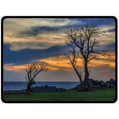 Sunset Scene At Waterfront Boardwalk, Montevideo Uruguay Fleece Blanket (large)  by dflcprints