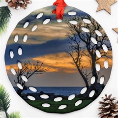 Sunset Scene At Waterfront Boardwalk, Montevideo Uruguay Round Filigree Ornament (two Sides)