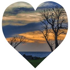 Sunset Scene At Waterfront Boardwalk, Montevideo Uruguay Wooden Puzzle Heart by dflcprints