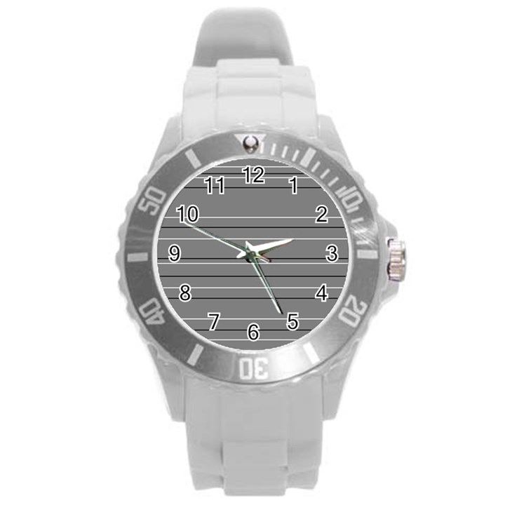 Black Grey White Stripes Round Plastic Sport Watch (L)