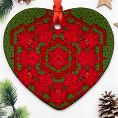 Bloom In Yule  Mandala Season Colors Ornament (heart) by pepitasart