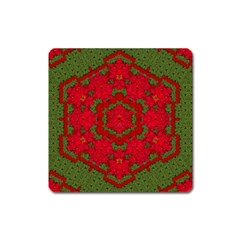 Bloom In Yule  Mandala Season Colors Square Magnet by pepitasart