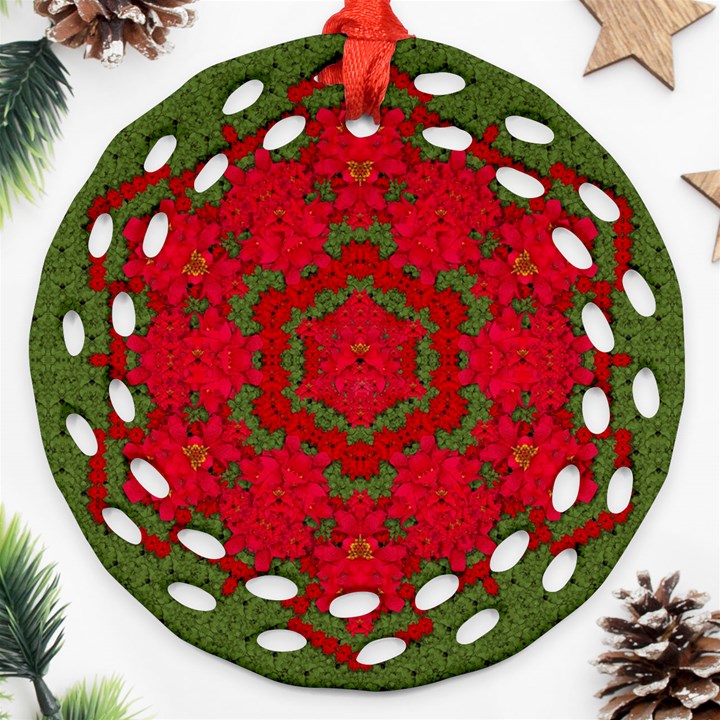 Bloom In Yule  Mandala Season Colors Round Filigree Ornament (Two Sides)