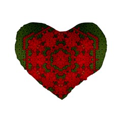 Bloom In Yule  Mandala Season Colors Standard 16  Premium Flano Heart Shape Cushions by pepitasart