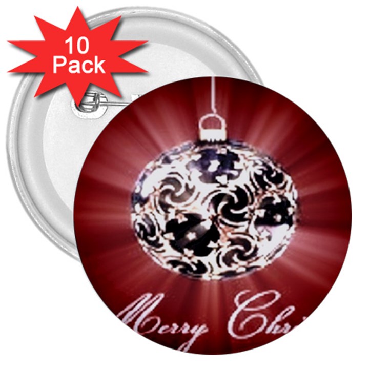 Merry Christmas Ornamental 3  Buttons (10 pack) 