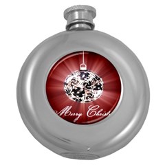 Merry Christmas Ornamental Round Hip Flask (5 Oz)