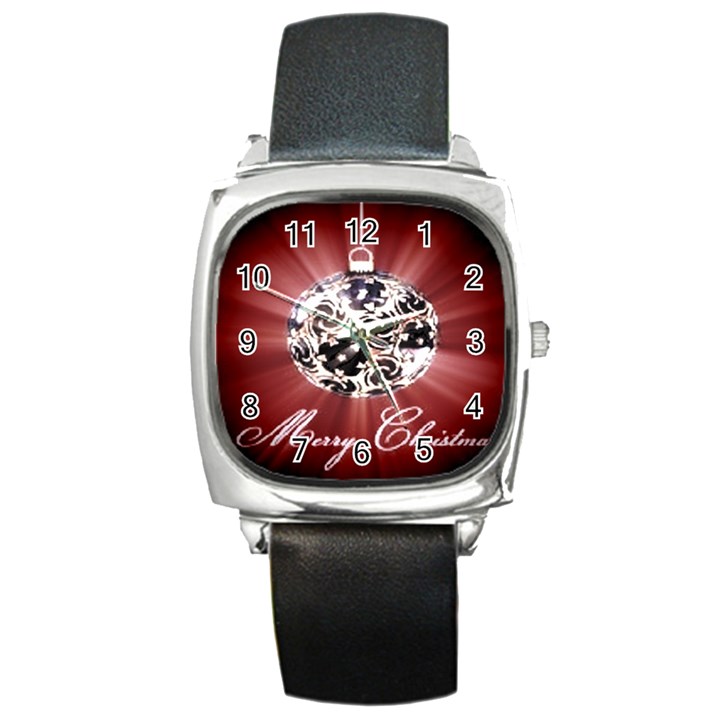 Merry Christmas Ornamental Square Metal Watch