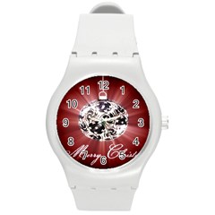 Merry Christmas Ornamental Round Plastic Sport Watch (m) by christmastore