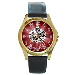 Merry Christmas Ornamental Round Gold Metal Watch by christmastore