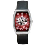 Merry Christmas Ornamental Barrel Style Metal Watch Front