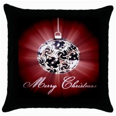 Merry Christmas Ornamental Throw Pillow Case (black) by christmastore