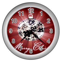 Merry Christmas Ornamental Wall Clock (silver) by christmastore