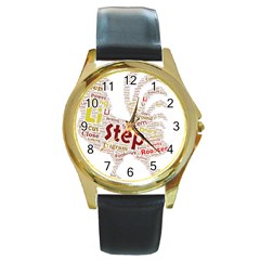 Fighting Golden Rooster  Round Gold Metal Watch by Pantherworld143