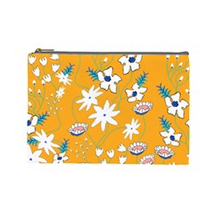 Linen (orange, Big Print) Cosmetic Bag (large) by fabqa