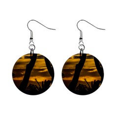 Silhouette Sunset Landscape Scene, Montevideo   Uruguay Mini Button Earrings by dflcprints