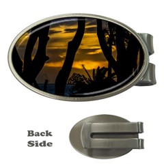 Silhouette Sunset Landscape Scene, Montevideo   Uruguay Money Clips (oval)  by dflcprints