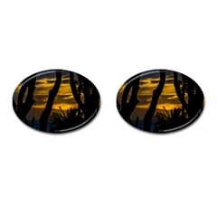 Silhouette Sunset Landscape Scene, Montevideo   Uruguay Cufflinks (oval)