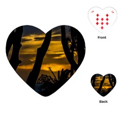 Silhouette Sunset Landscape Scene, Montevideo   Uruguay Playing Cards Single Design (heart)