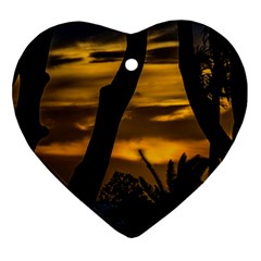 Silhouette Sunset Landscape Scene, Montevideo   Uruguay Heart Ornament (two Sides) by dflcprints