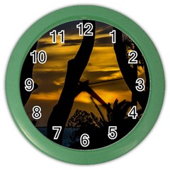 Silhouette Sunset Landscape Scene, Montevideo   Uruguay Color Wall Clock by dflcprints