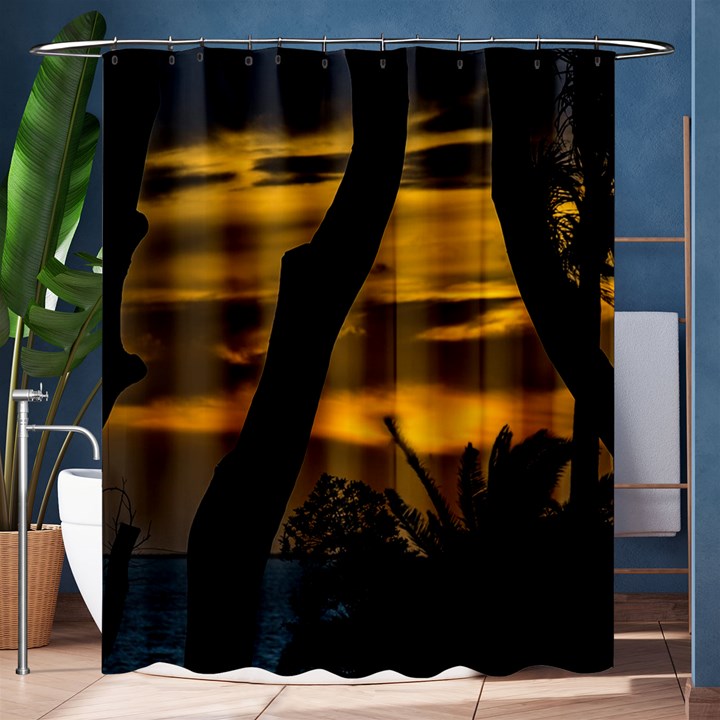 Silhouette Sunset Landscape Scene, Montevideo   Uruguay Shower Curtain 60  x 72  (Medium) 