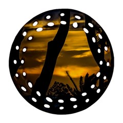 Silhouette Sunset Landscape Scene, Montevideo   Uruguay Round Filigree Ornament (two Sides)