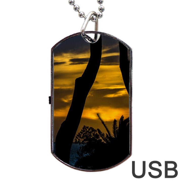 Silhouette Sunset Landscape Scene, Montevideo   Uruguay Dog Tag USB Flash (One Side)