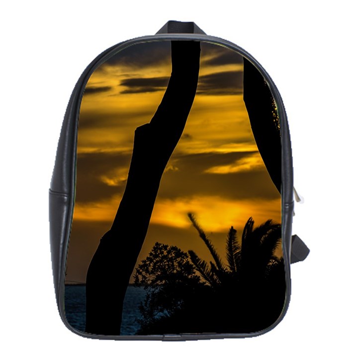 Silhouette Sunset Landscape Scene, Montevideo   Uruguay School Bag (XL)