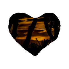 Silhouette Sunset Landscape Scene, Montevideo   Uruguay Standard 16  Premium Heart Shape Cushions