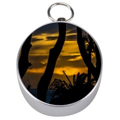 Silhouette Sunset Landscape Scene, Montevideo   Uruguay Silver Compasses by dflcprints